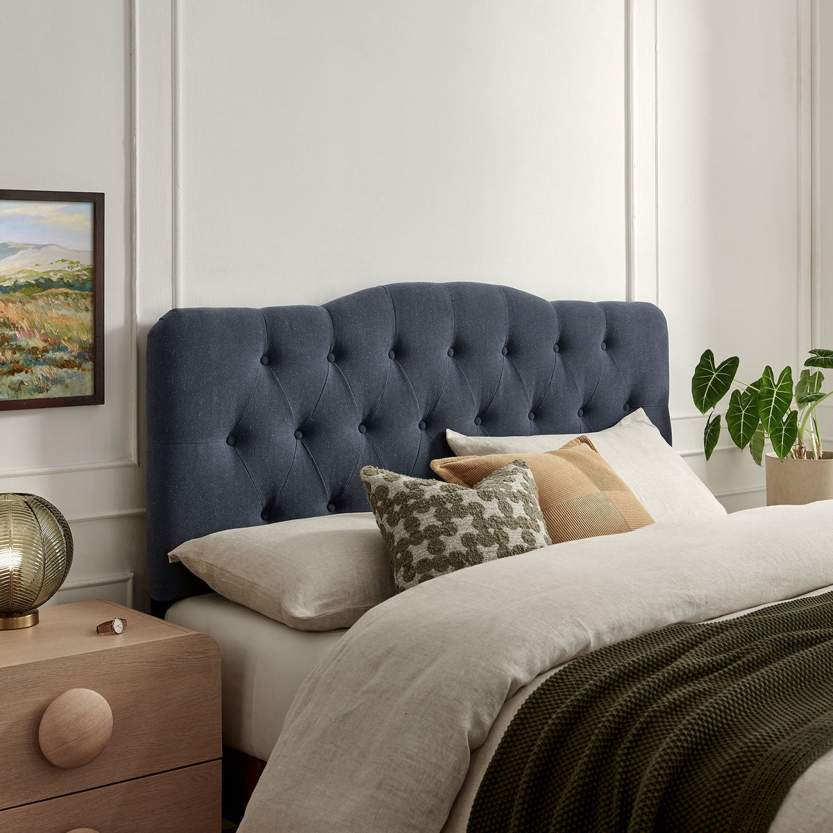 Annabel Premium Linen Blend Headboard by Modway, navy blue tufted fabric on Tampa Home & Garden Store