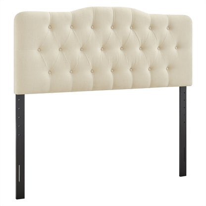 Annabel Premium Linen Blend Headboard beige tufted with diamond accents and metal legs on Tampa Home & Garden Store