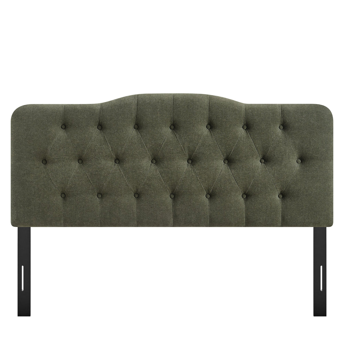 Annabel Premium Linen Blend Headboard olive tufted fabric with diamond buttons black legs on Tampa Home & Garden Store