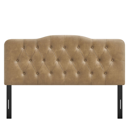 Annabel vegan leather headboard tan diamond-tufted with curved top and black legs on Tampa Home & Garden Store