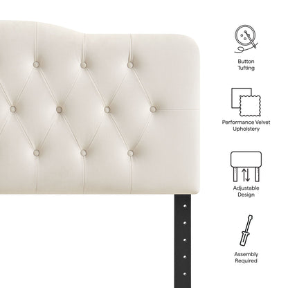 Annabel Stain-Resistant Performance Velvet Headboard in cream with diamond button tufting on Tampa Home & Garden Store