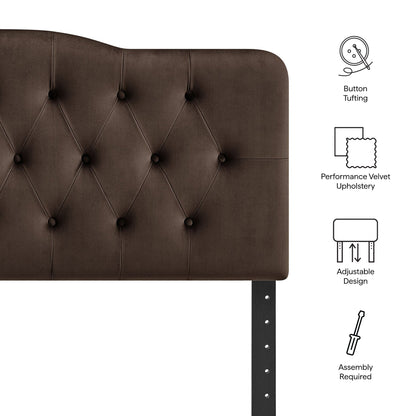 Annabel stain-resistant performance velvet headboard in dark brown with button tufting on Tampa Home & Garden Store