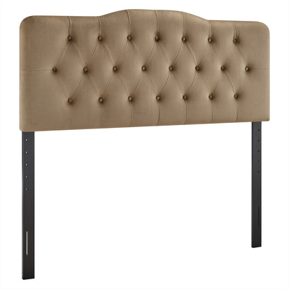 Annabel headboard in tan stain-resistant velvet with diamond tufting and metal legs by Modway on Tampa Home & Garden Store