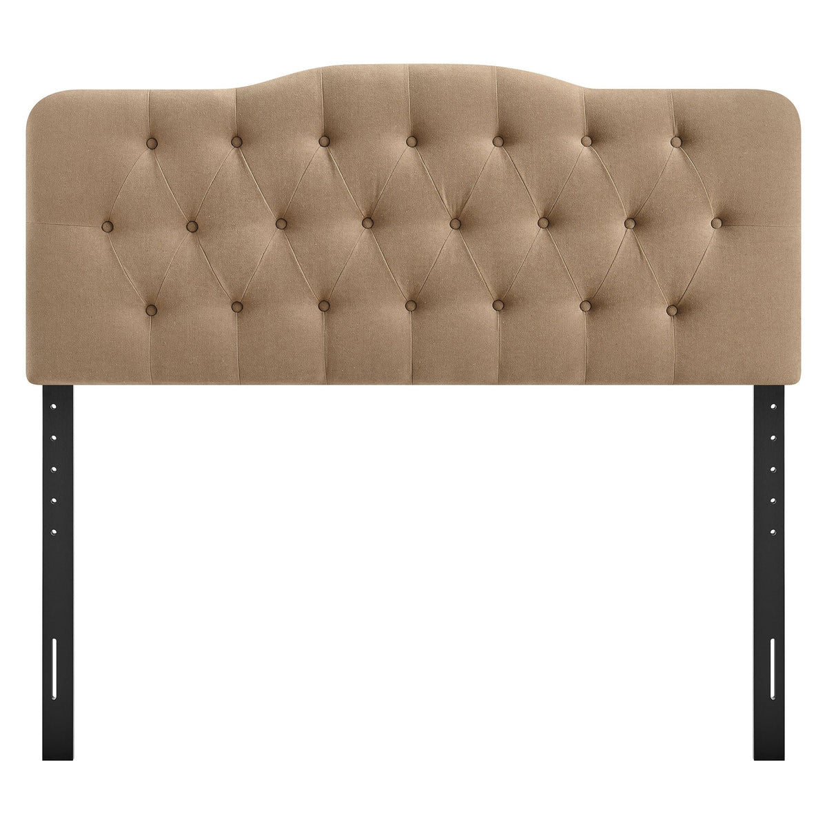 Annabel Premium Linen Blend Headboard beige tufted diamond pattern with black metal legs on Tampa Home & Garden Store