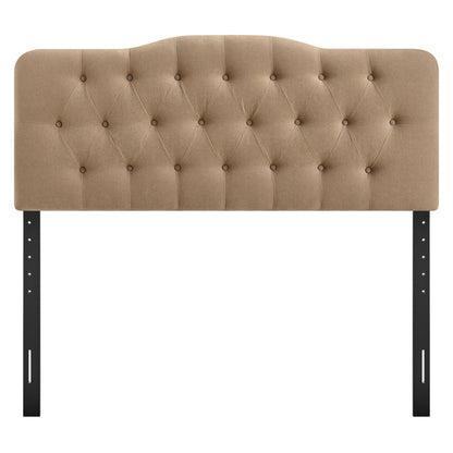 Annabel Premium Linen Blend Headboard beige tufted diamond pattern with black metal legs on Tampa Home & Garden Store