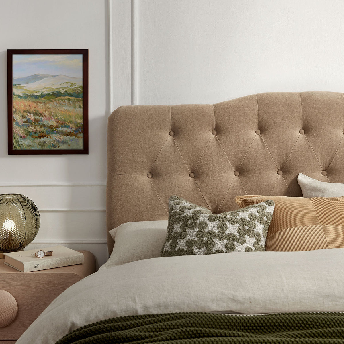 Annabel Premium Linen Blend Headboard by Modway, beige tufted with button accents on Tampa Home & Garden Store