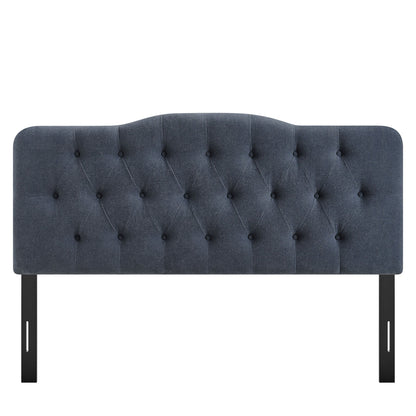 Annabel Linen Blend Headboard dark gray tufted fabric, black metal legs by HouseOfZazla on Tampa Home & Garden Store