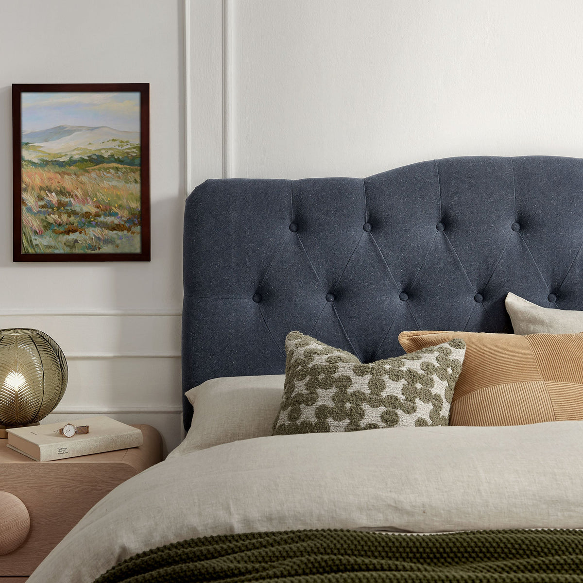 Annabel Premium Linen Blend Headboard in deep navy tufted fabric by Modway on Tampa Home & Garden Store