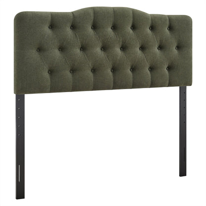 Annabel Premium Linen Blend Headboard olive green tufted with diamond buttons and black legs on Tampa Home & Garden Store