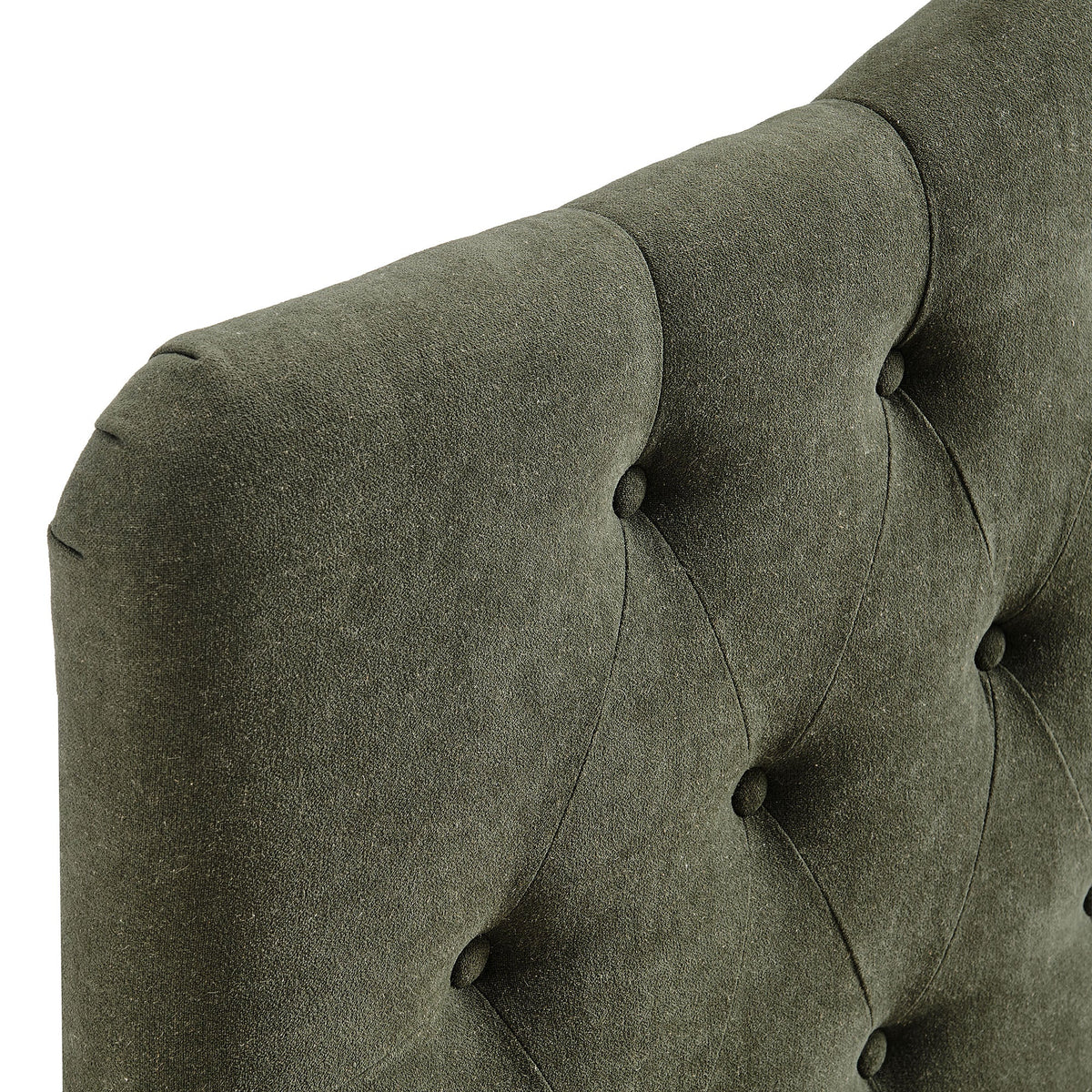 Annabel Premium Linen Blend Headboard olive tufted fabric with button tufting on Tampa Home & Garden Store