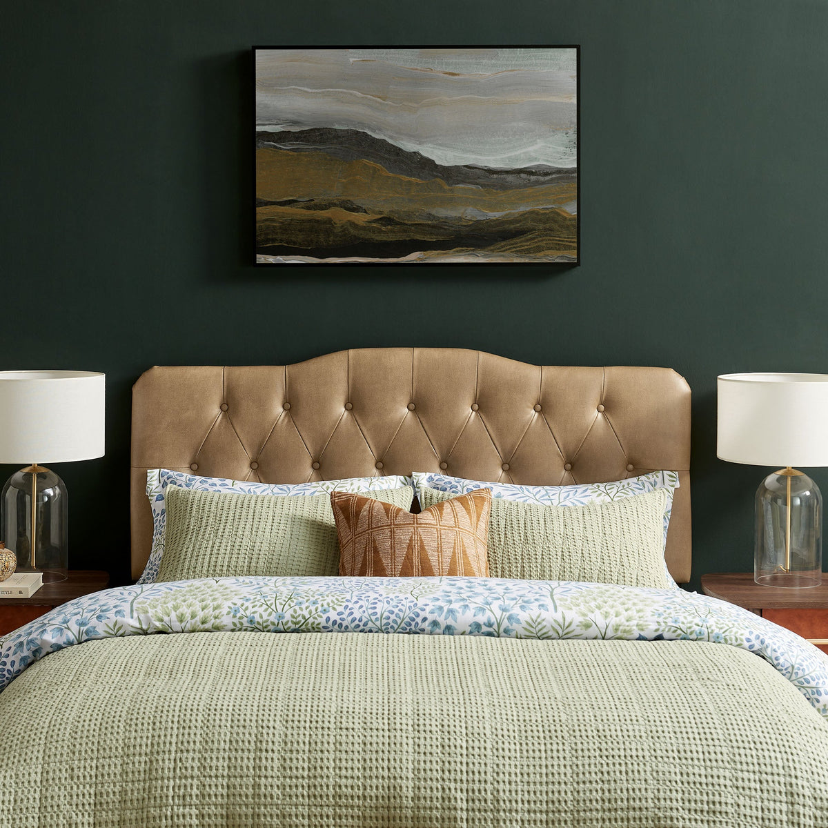 Annabel faux leather headboard by Modway in tan, tufted with button accents on Tampa Home & Garden Store