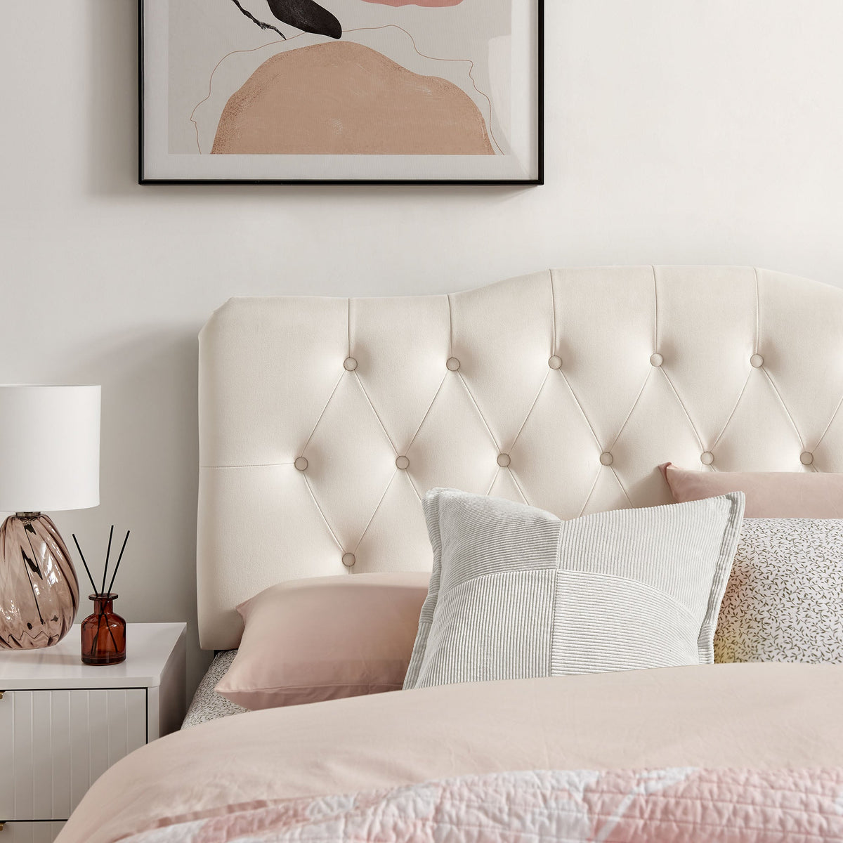 Annabel Stain-Resistant Performance Velvet Headboard by Modway cream tufted diamond pattern on Tampa Home & Garden Store