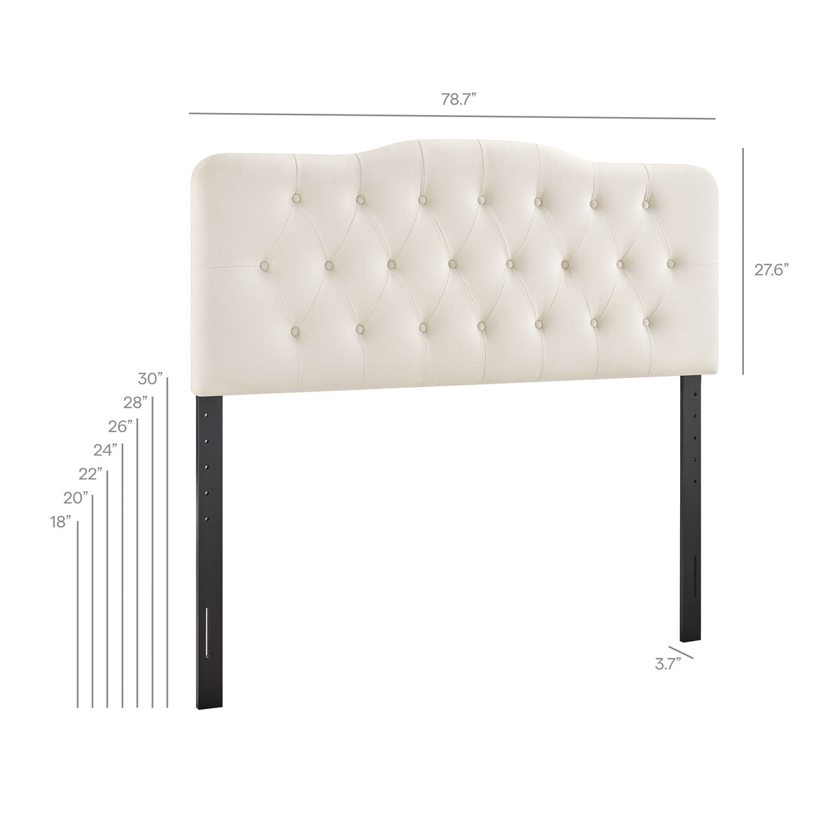 Annabel Stain-Resistant Velvet Headboard by Modway, ivory tufted with black metal legs on Tampa Home & Garden Store