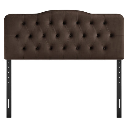 Annabel stain-resistant performance velvet headboard in brown with diamond tufting and curved top on Tampa Home & Garden Store