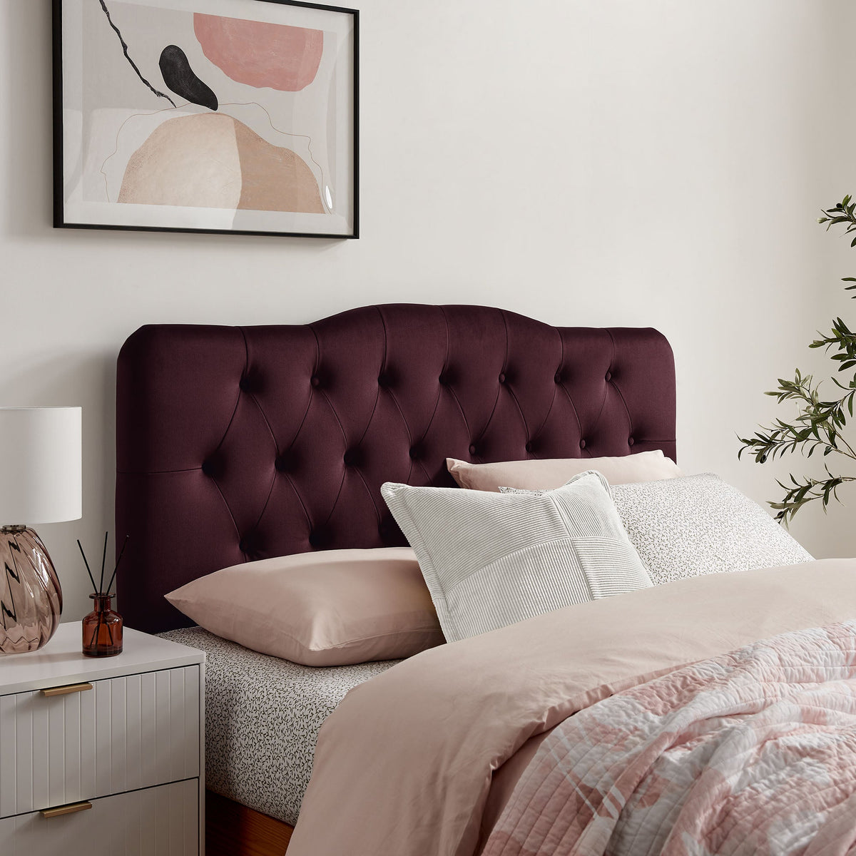 Annabel stain-resistant velvet headboard in burgundy, tufted by Modway on Tampa Home & Garden Store