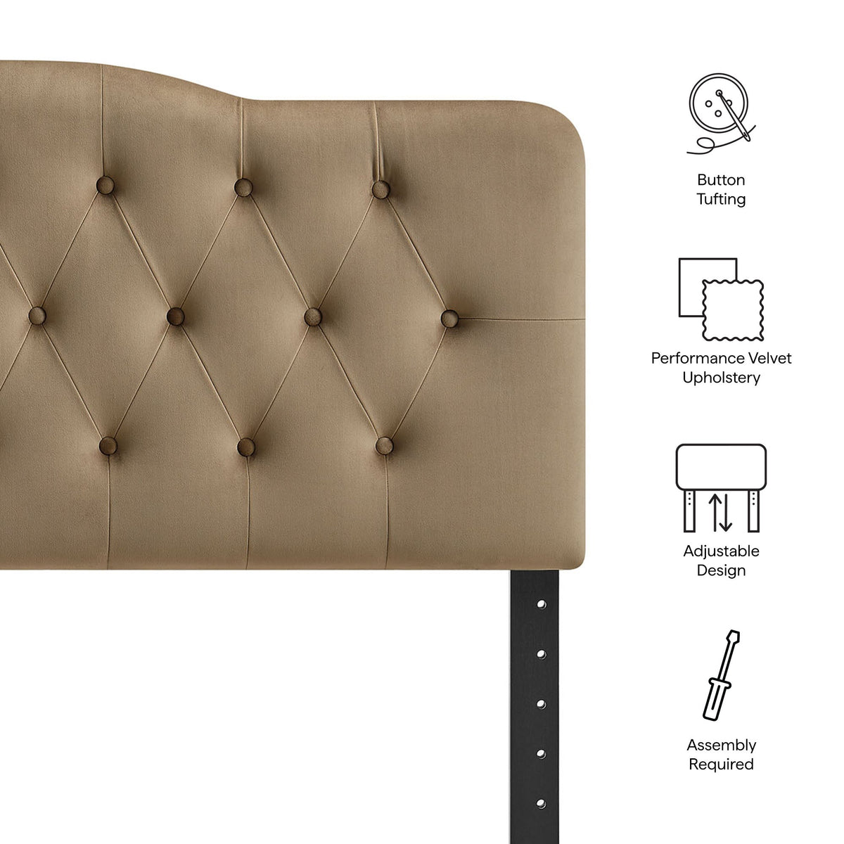 Annabel stain-resistant velvet headboard in tan with button tufting on Tampa Home & Garden Store