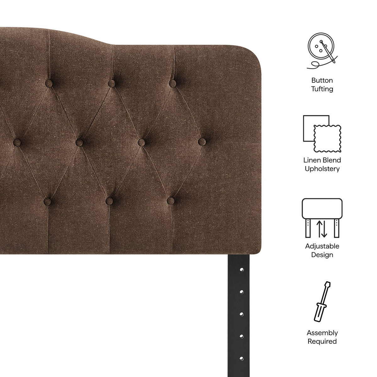 Annabel Premium Linen Blend Headboard by Modway, brown tufted linen with diamond button tufting on Tampa Home & Garden Store