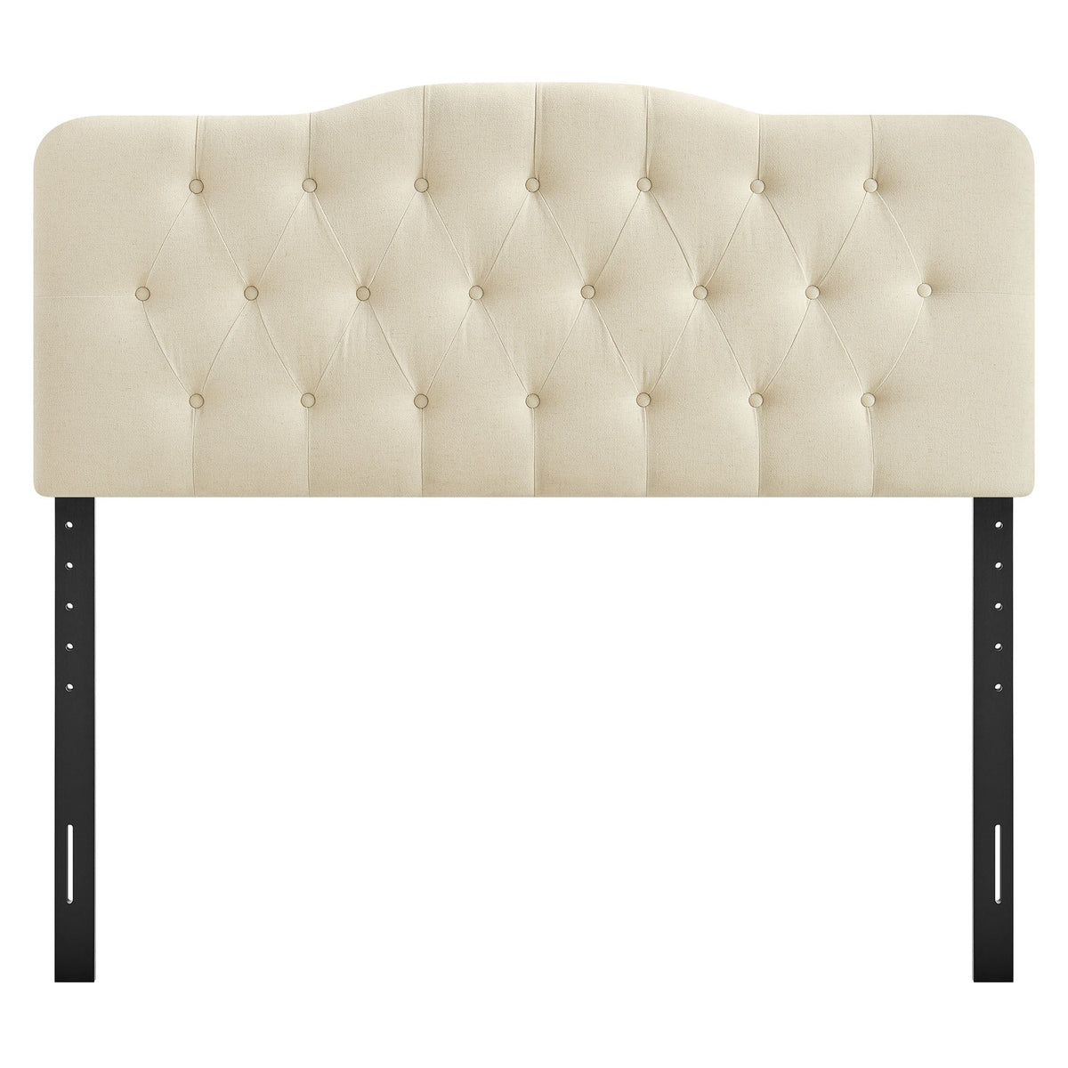 Annabel Premium Linen Blend Headboard cream tufted diamond upholstery with black metal legs on Tampa Home & Garden Store