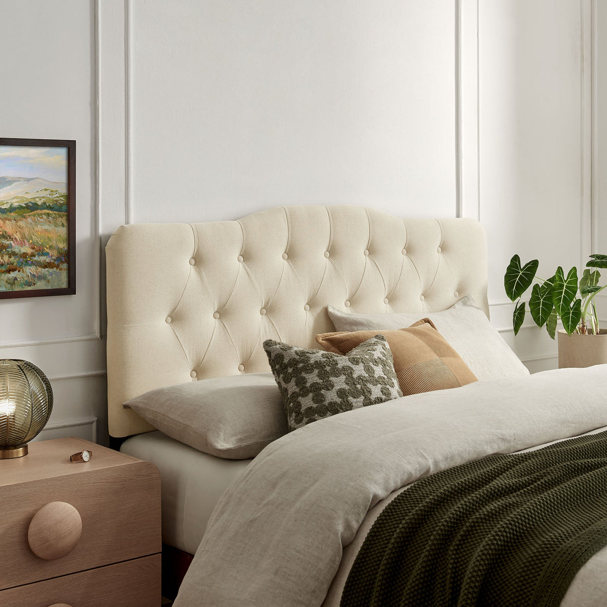 Annabel Premium Linen Blend Headboard beige tufted with buttons by Modway HouseOfZazla on Tampa Home & Garden Store
