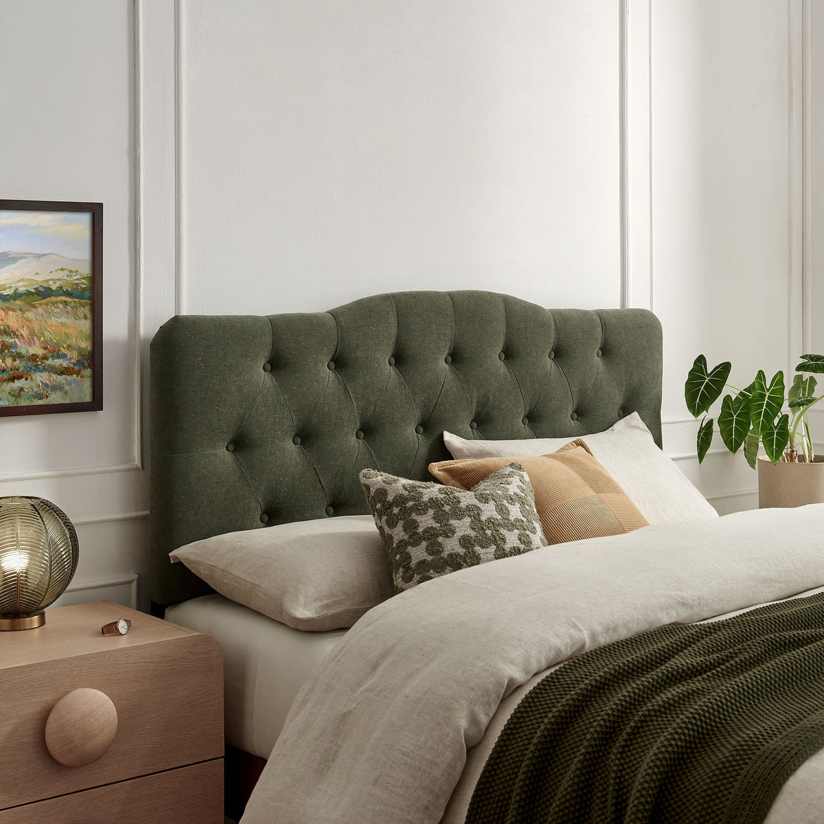 Annabel Premium Linen Blend Headboard in deep green tufted fabric by Modway on Tampa Home & Garden Store