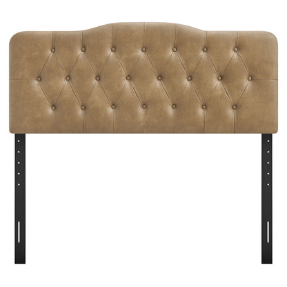 Annabel vegan leather headboard with diamond tufting and black metal legs on Tampa Home & Garden Store
