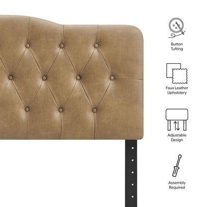 Annabel vegan leather headboard tan with button tufting and diamond stitching on Tampa Home & Garden Store