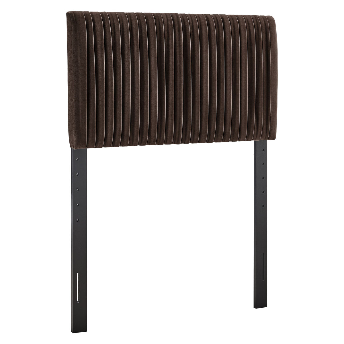 Eloise headboard in brown velvet with vertical channel tufting on black metal legs HouseOfZazla on Tampa Home & Garden Store