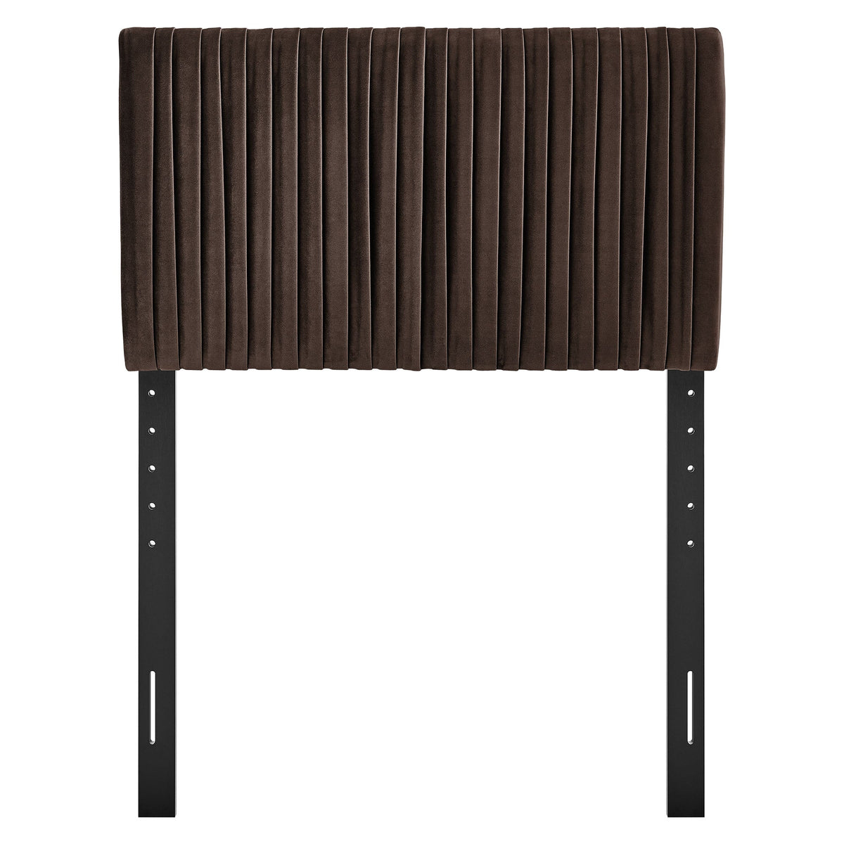 Eloise velvet headboard chocolate brown with vertical channel tufting and metal legs on Tampa Home & Garden Store