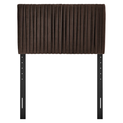 Eloise velvet headboard chocolate brown with vertical channel tufting and metal legs on Tampa Home & Garden Store
