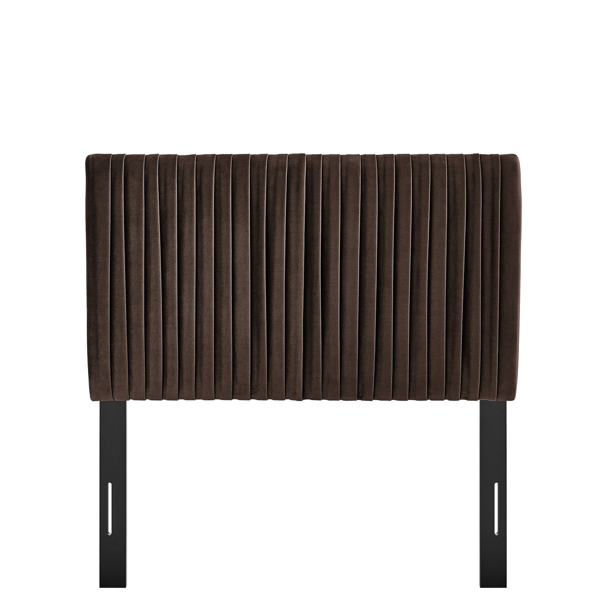 Eloise stain-resistant velvet headboard in dark brown with tufted channels and black legs on Tampa Home & Garden Store