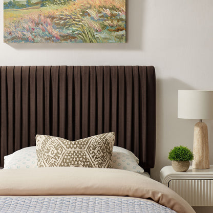 Eloise stain-resistant velvet headboard in dark brown with vertical channel tufting by Modway on Tampa Home & Garden Store