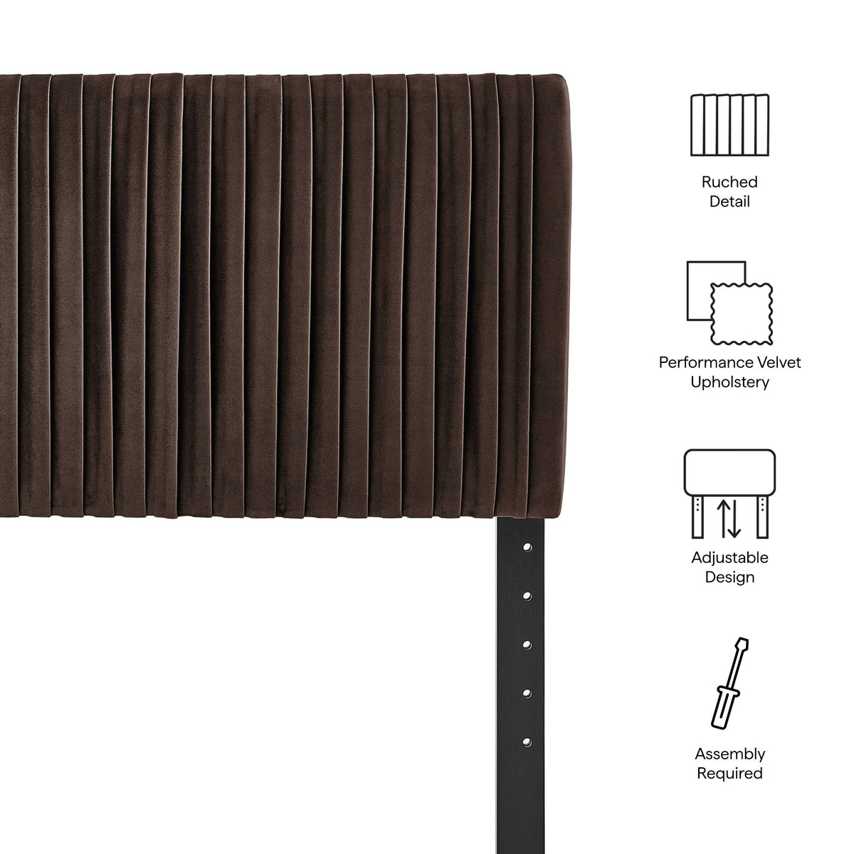 Eloise Stain-Resistant Velvet Headboard in brown with ruched vertical pleats by Modway on Tampa Home & Garden Store