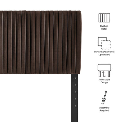Eloise Stain-Resistant Velvet Headboard in brown with ruched vertical pleats by Modway on Tampa Home & Garden Store