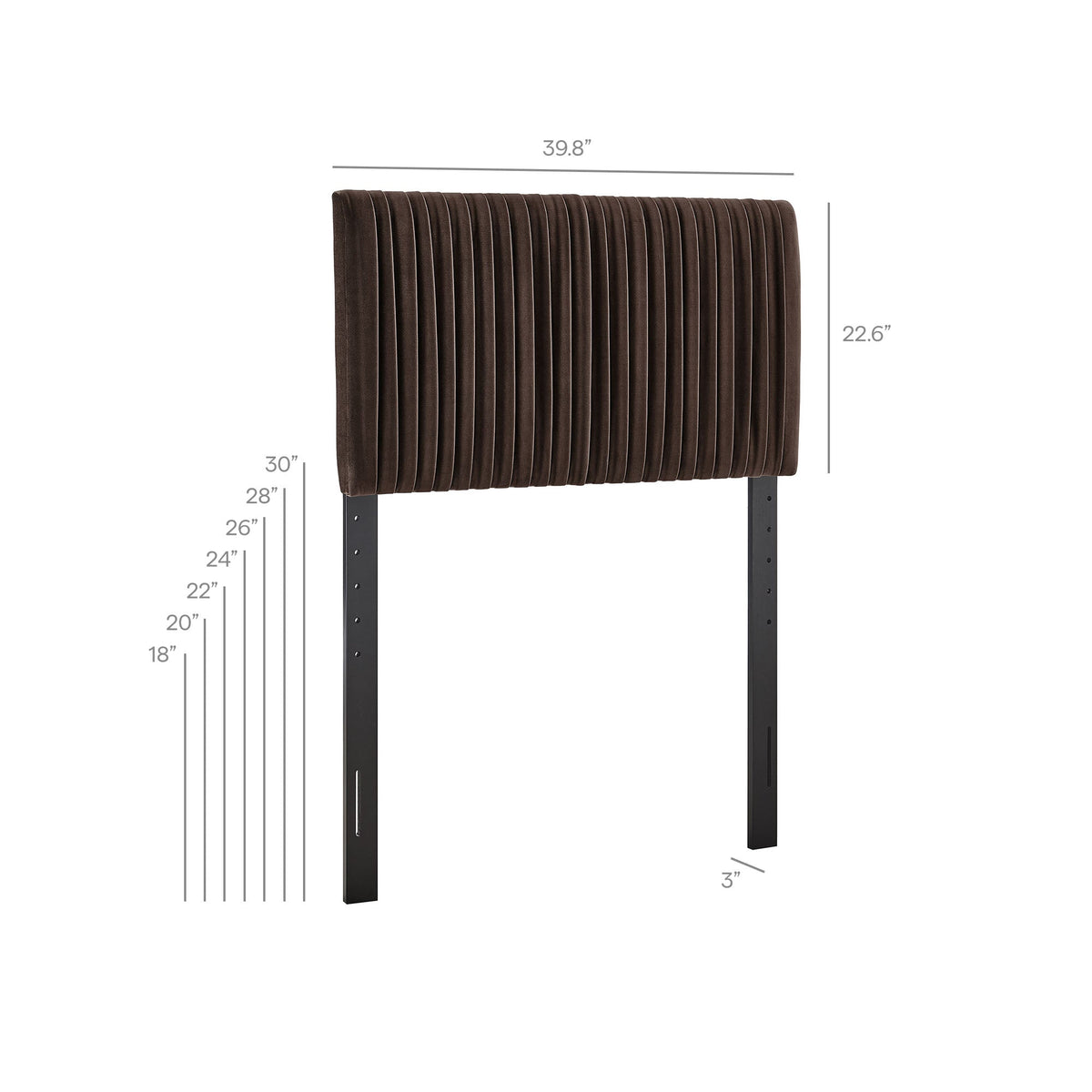 Eloise stain-resistant velvet headboard in brown with vertical channel tufting by Modway on Tampa Home & Garden Store