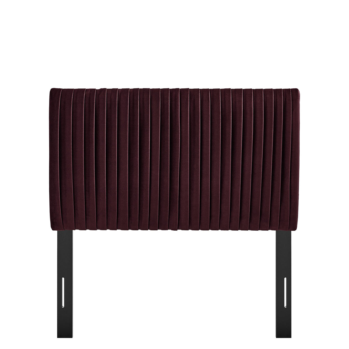 Eloise stain-resistant velvet headboard burgundy with tufted channels and black metal legs on Tampa Home & Garden Store