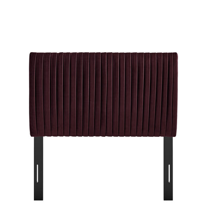 Eloise stain-resistant velvet headboard burgundy with tufted channels and black metal legs on Tampa Home & Garden Store