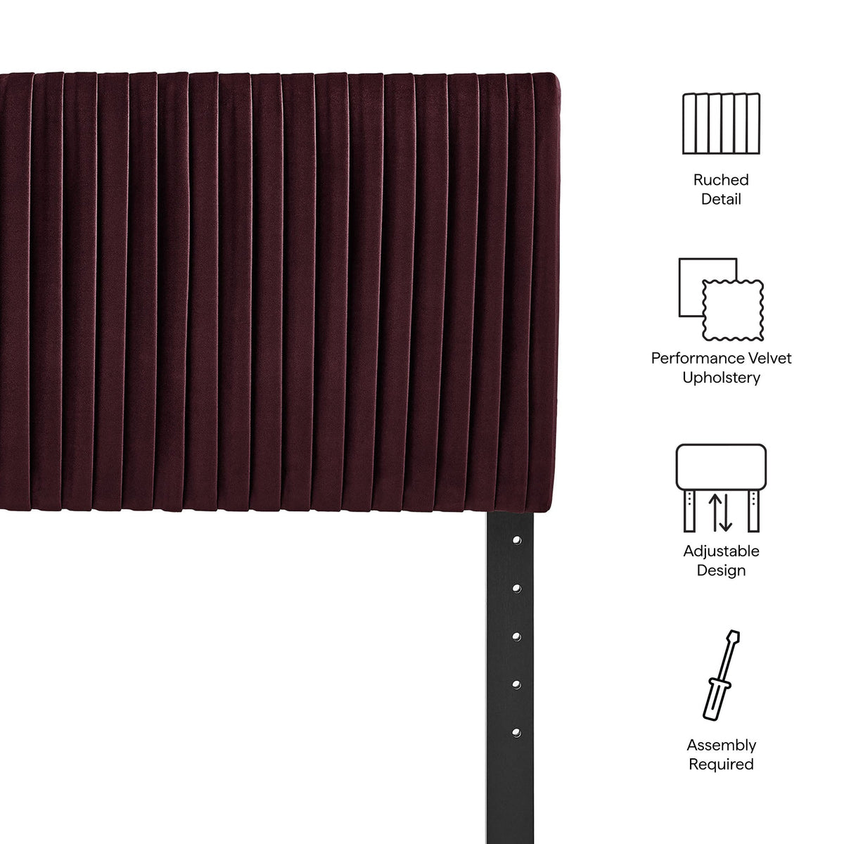 Headboard Eloise stain-resistant velvet by Modway in burgundy with ruched vertical panels on Tampa Home & Garden Store