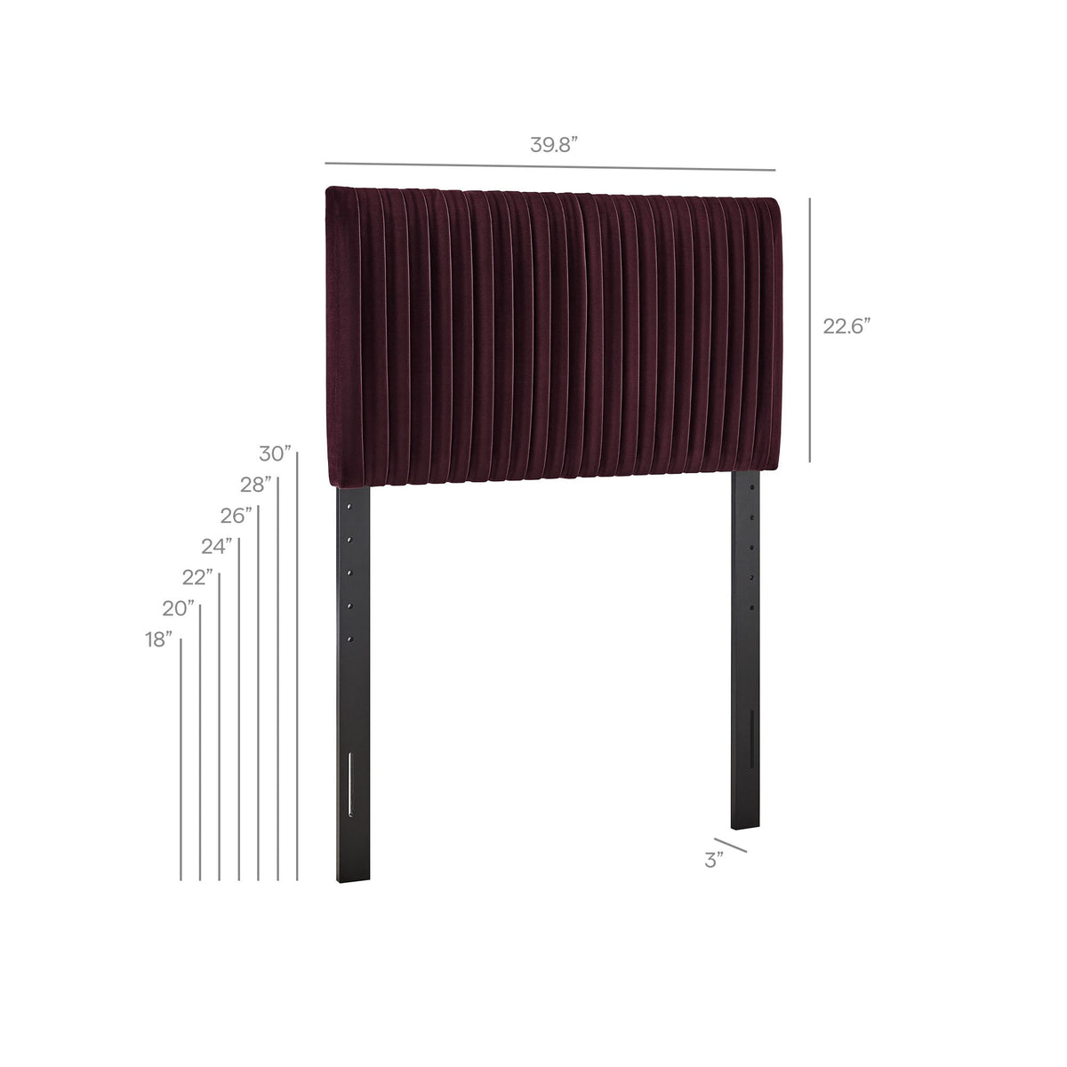 Headboard Eloise stain-resistant velvet burgundy with vertical channel tufting and black legs on Tampa Home & Garden Store