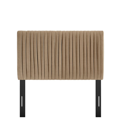 Headboard Eloise by Modway velvet tan stain-resistant with vertical channels and black legs on Tampa Home & Garden Store