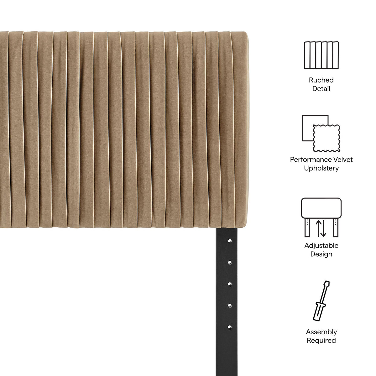 Headboard Eloise Stain-Resistant Performance Velvet by Modway in tan with ruched detail on Tampa Home & Garden Store