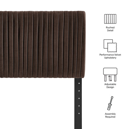 Eloise stain-resistant velvet headboard, chocolate brown, ruched vertical channels, by Modway on Tampa Home & Garden Store