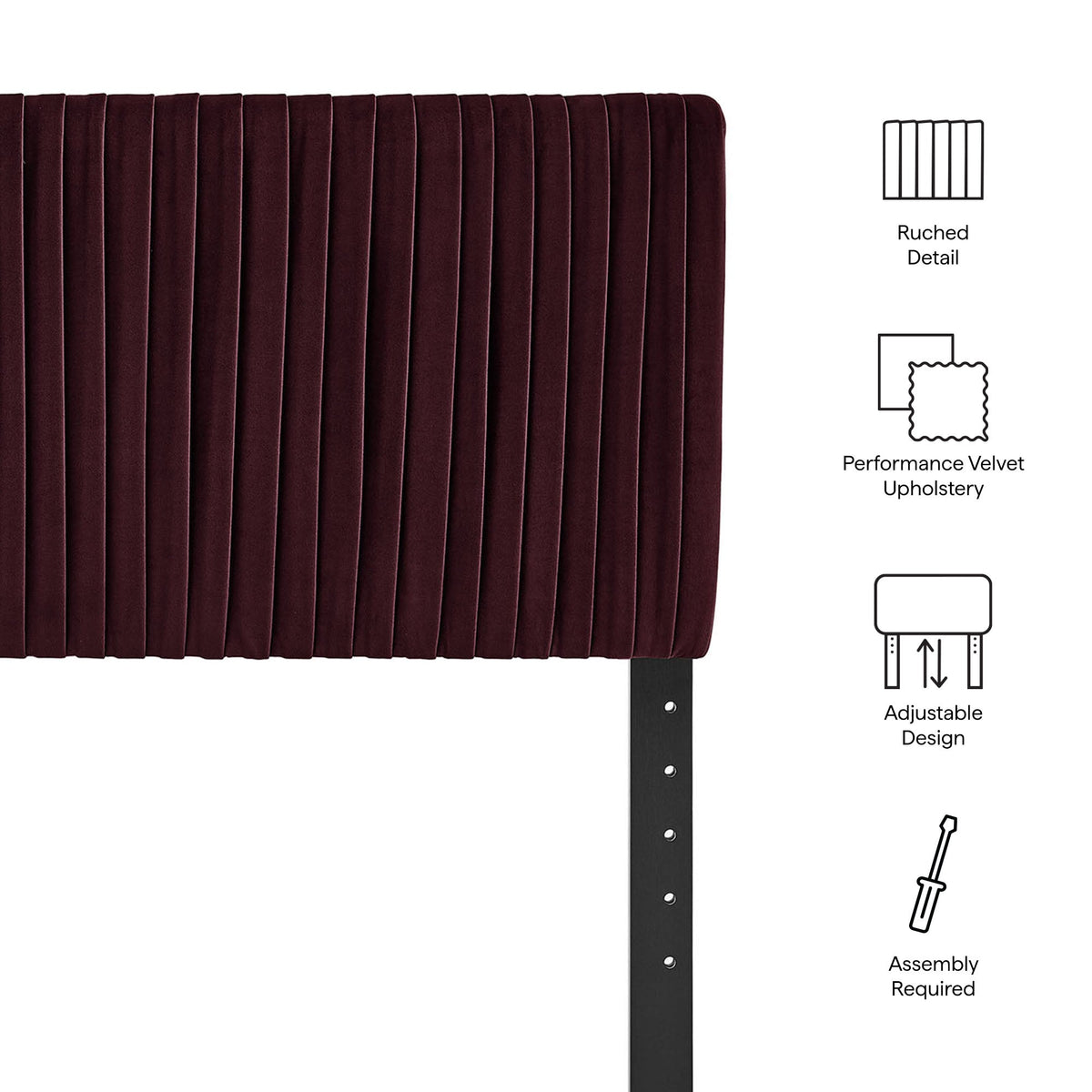 Eloise headboard by Modway in burgundy stain-resistant velvet with ruched detail on Tampa Home & Garden Store