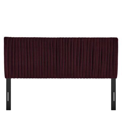 Eloise Stain-Resistant Velvet Headboard in burgundy with vertical pleats and black legs on Tampa Home & Garden Store