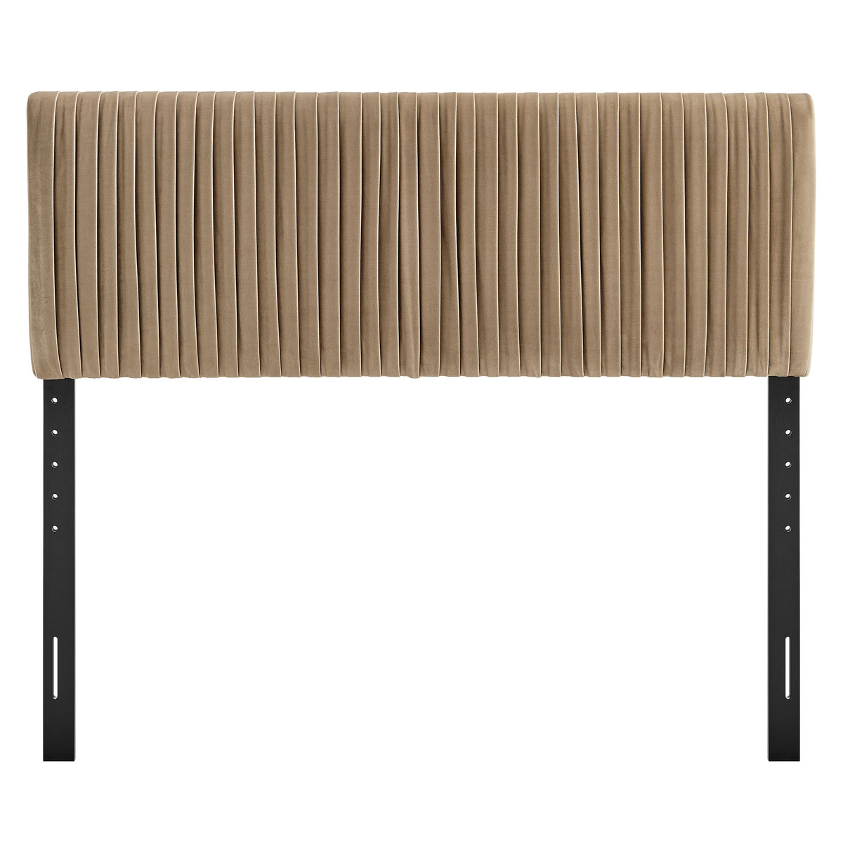 Eloise Stain-Resistant Velvet Headboard by Modway, beige vertical tufting, black metal legs on Tampa Home & Garden Store