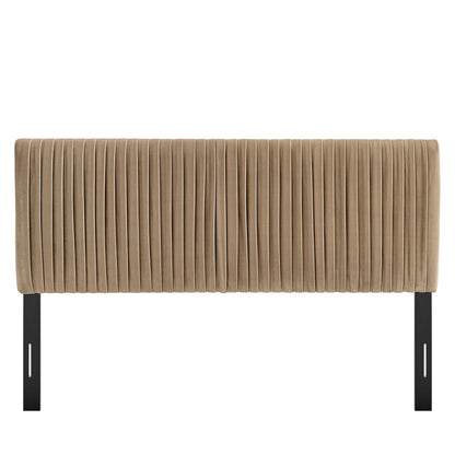 Eloise headboard in taupe stain-resistant velvet with channel tufting and black metal legs on Tampa Home & Garden Store