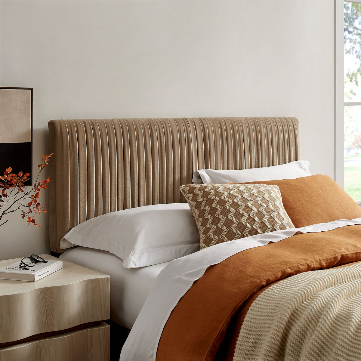 Eloise Stain-Resistant Velvet Headboard by Modway in tan velvet with vertical channel tufting on Tampa Home & Garden Store