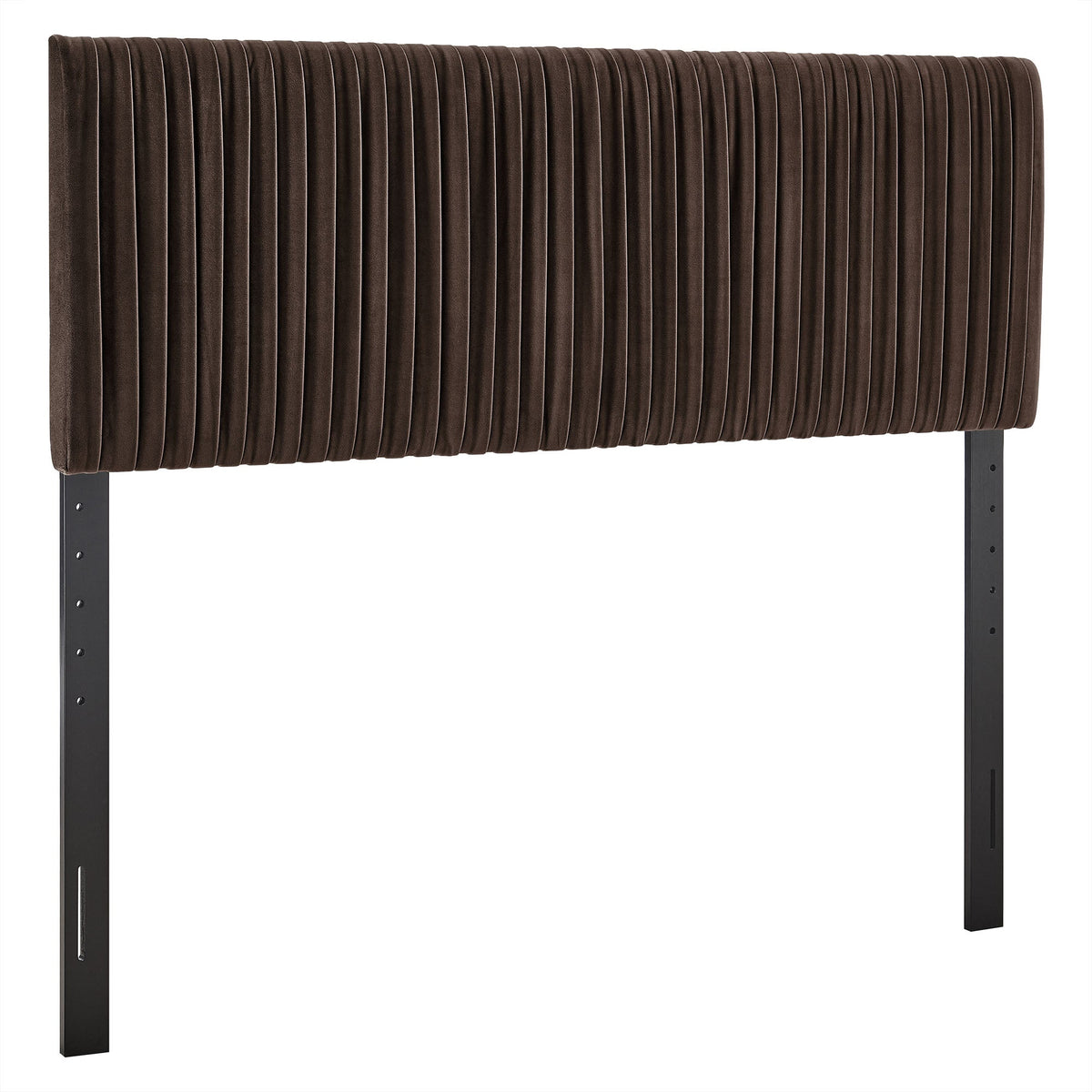Eloise stain-resistant velvet headboard, brown with vertical channel folds, on black metal legs on Tampa Home & Garden Store