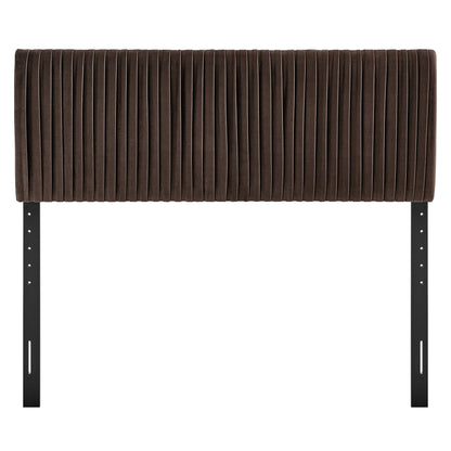 Headboard Eloise stain-resistant brown velvet with vertical channel tufting and metal legs on Tampa Home & Garden Store