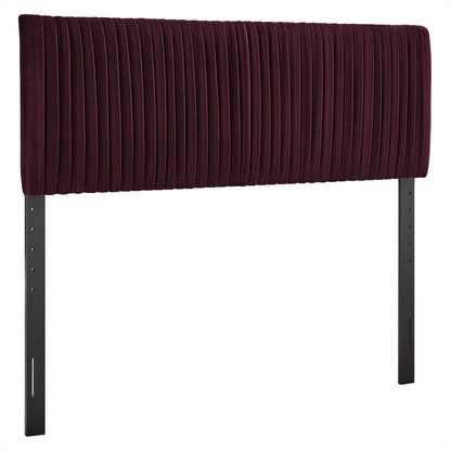 Eloise Stain-Resistant Velvet Headboard, burgundy with channel tufting and black legs on Tampa Home & Garden Store