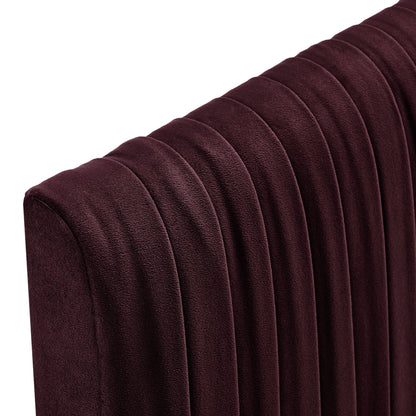 Eloise velvet headboard burgundy stain-resistant fabric with curved channel-tufted panels on Tampa Home & Garden Store